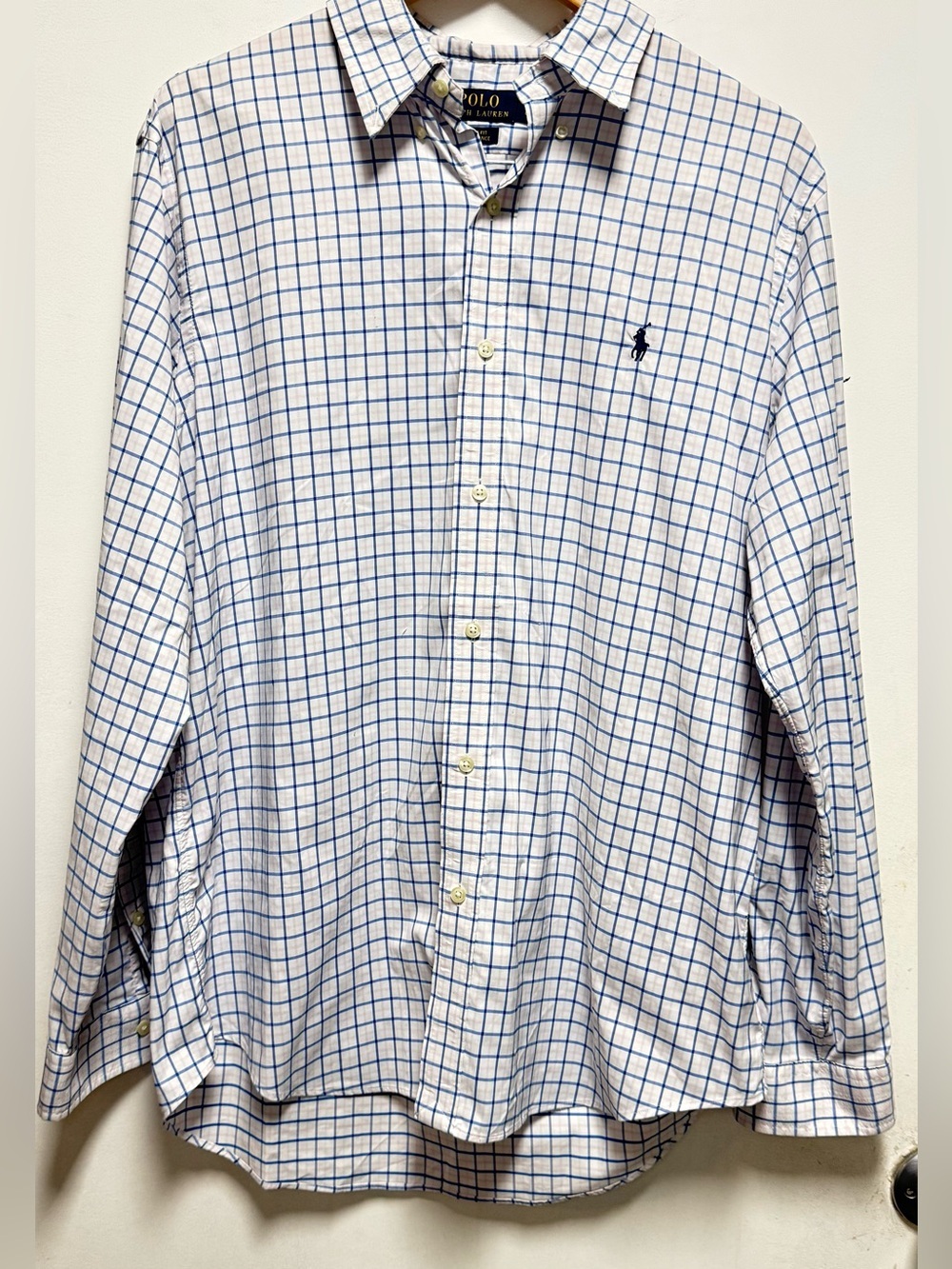 Polo by Ralph Lauren White Shirt with Blue Windowpane Check